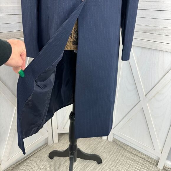 Dress Barn Pinstripe Long Line Blazer Jacket Blue Tan 10 Suit Coat - Picture 8 of 16